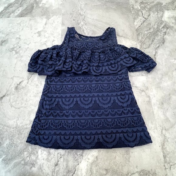 Lilly Pulitzer High Tide Navy Scalloped Stripe Lace Lyra Top Size XS XSmall - Picture 2 of 6